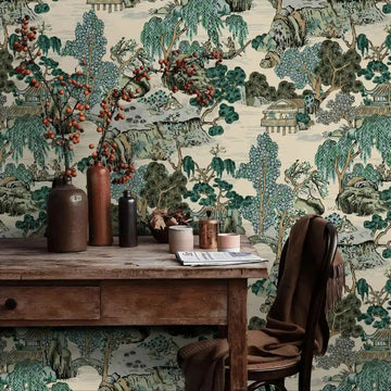 Japanese Garden Wallpaper Mural,Traditional Asian Landscape Wall Paper For Wall Art Oriental Home Decor,Peel and Stick Wallpaper