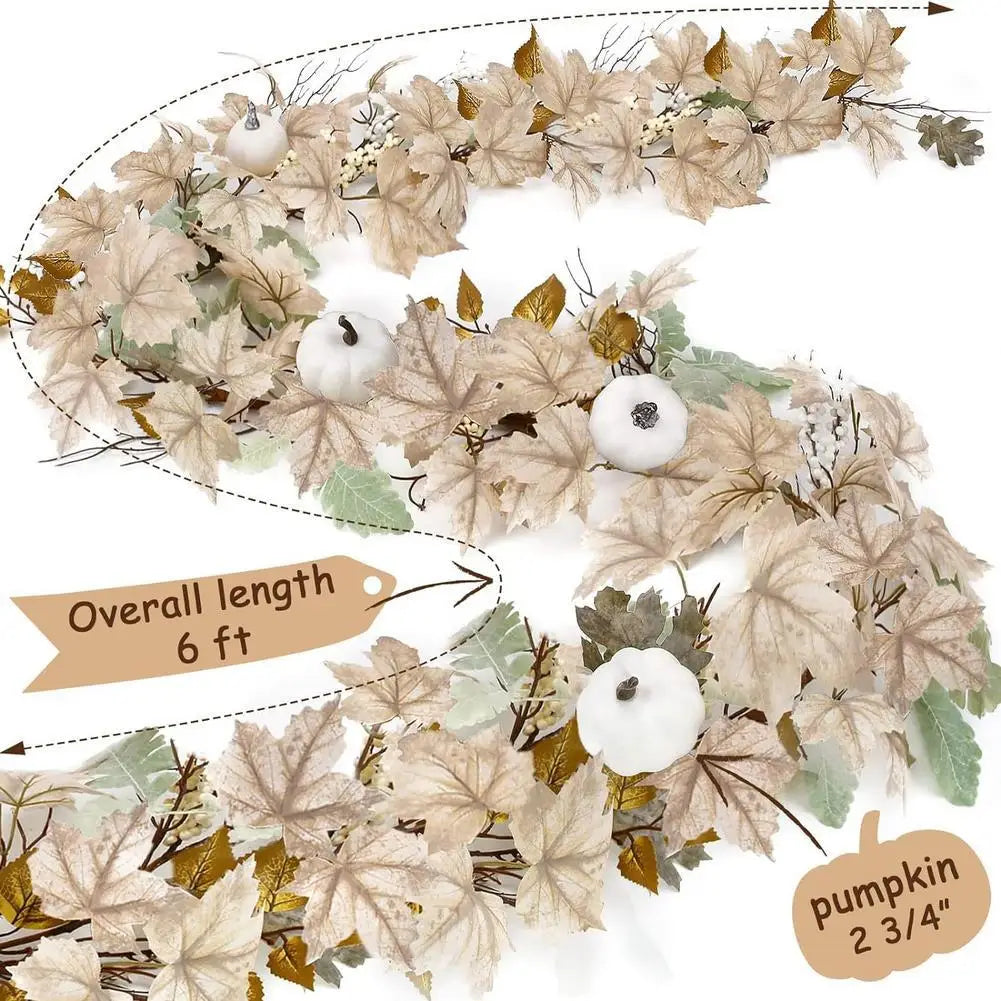 Fall Garland Autumn Maples Leaf Pumpkin Berry Garland Thanksgiving Halloween Home Mantle Fireplace Decorations Hanging Supplies