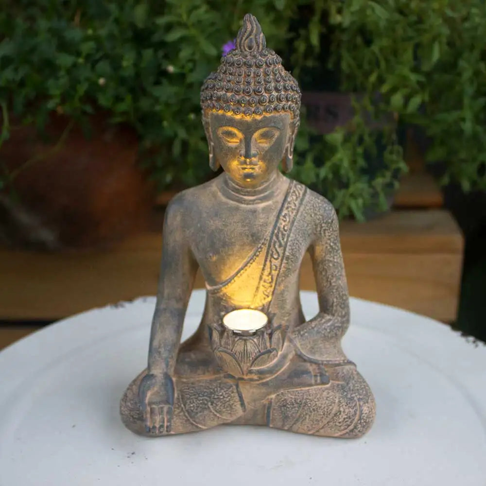 Buddha Statue with Solar Light Home Garden Decor Sitting Meditating Buddha Figurines for Outdoor Patio Yard Lawn Ornaments