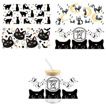 Black Cat UV DTF Wrap Transfer Stickers Cute Cool Design Waterproof Wrap For Glasses Cups Mugs Decal Simple To Use