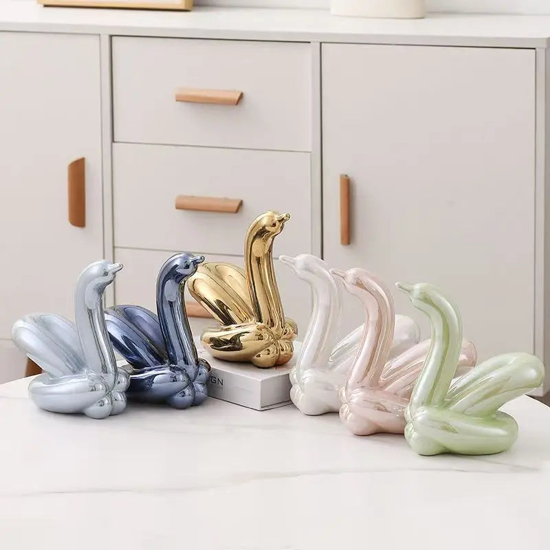 13.4cm Mini Creative Balloon Swan Abstract Ceramic Ornament Sculpture Study Room Statue Home Office Accessories Decoration Gift