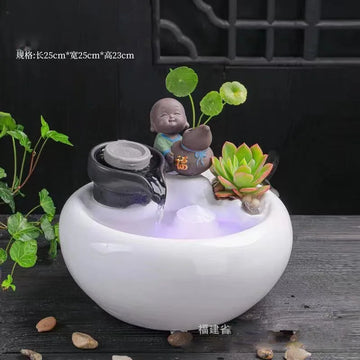 Creative Desktop Waterfall Waterer Fish Tank Landscape Decor Pet Fountain Ceramic Cat Water Fountain Indoor Decor Zen Drinker