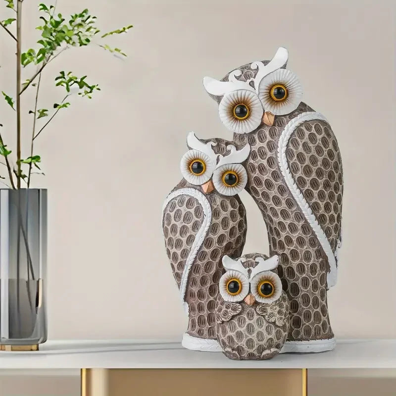 Mdern Owl Family Sculpture Resin Decor for Living Room Entry and TV Stand Perfect for Home Office Ideal Housewarming Gift