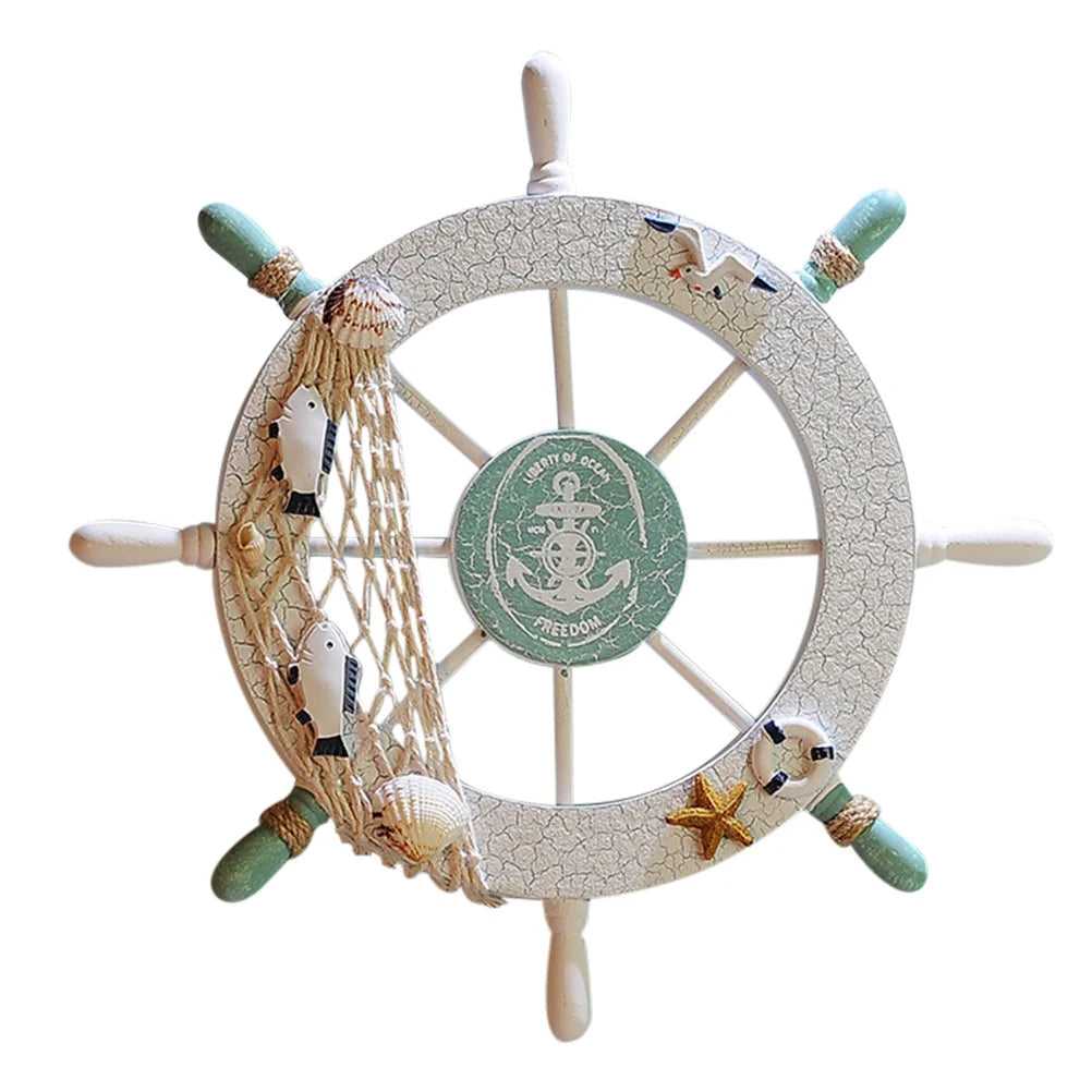 Wooden Ship Wheel Decor Mediterranean Style For Home Bar Coffee Shop Wall Decoration Marine Theme Ornament