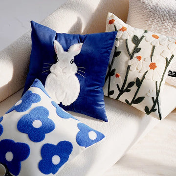 45x45CM Blue Cute Throw Pillow Cover Light Luxury Nordic Flower Sofa Cushion Waist Cover Home Decorative Pillowcase