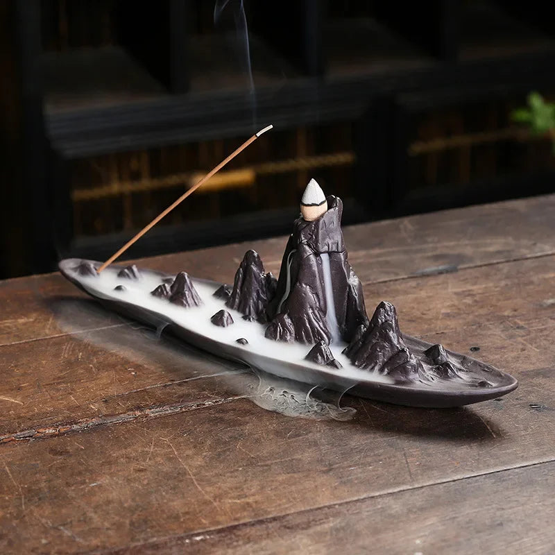 1pc, Ceramic Handicrafts Landscape Mountain Backflow Incense Burner Incense Stick Holder Censer Home Ornament Decor Zen Decor