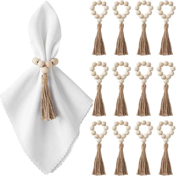 Napkin Rings Set of 12, Wooden Napkin Rings, Wood Bead Napkin Rings for Table Weddind Holiday Dinner Party Decoration