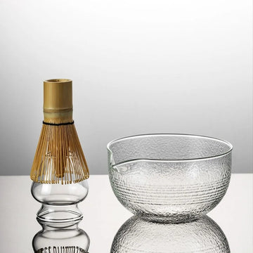 New Textured Matcha Bowl with Pouring Spout Reusable Matcha Making Kit Glass Japanese Tea Set Tea Lovers
