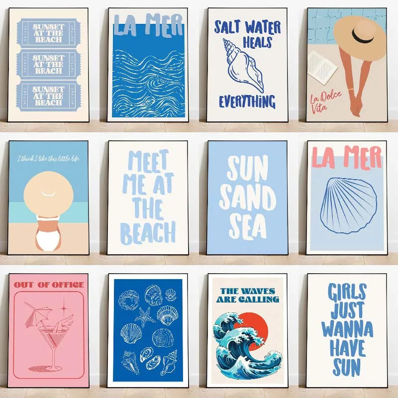 Seashells Meet Me At The Beach Poster Summer Sea Bikini Coastal Quotes Canvas Painting Trendy Wall Art Room Home Decor