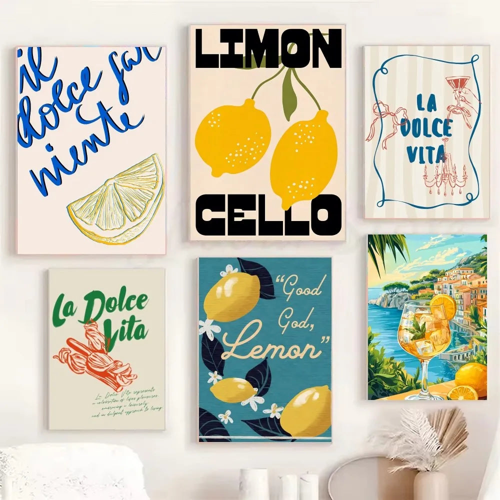 1PC La Dolce Vita Lemon Poster Poster Paper Print Home Living Room Bedroom Entrance Bar Cafe Art Painting Decoration
