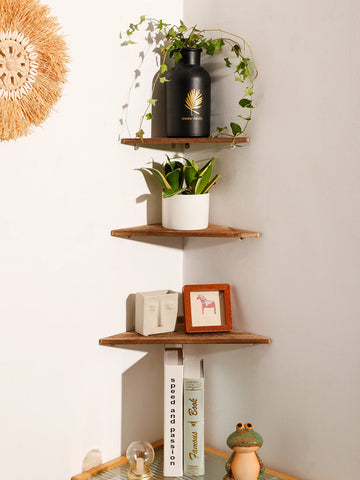 Wooden Floating Shelf Charcoal Burnt Triangle Wall Shelves Dsiplay Stand Corner Storage Rack Flower Pot Holder Home Decor Gifts