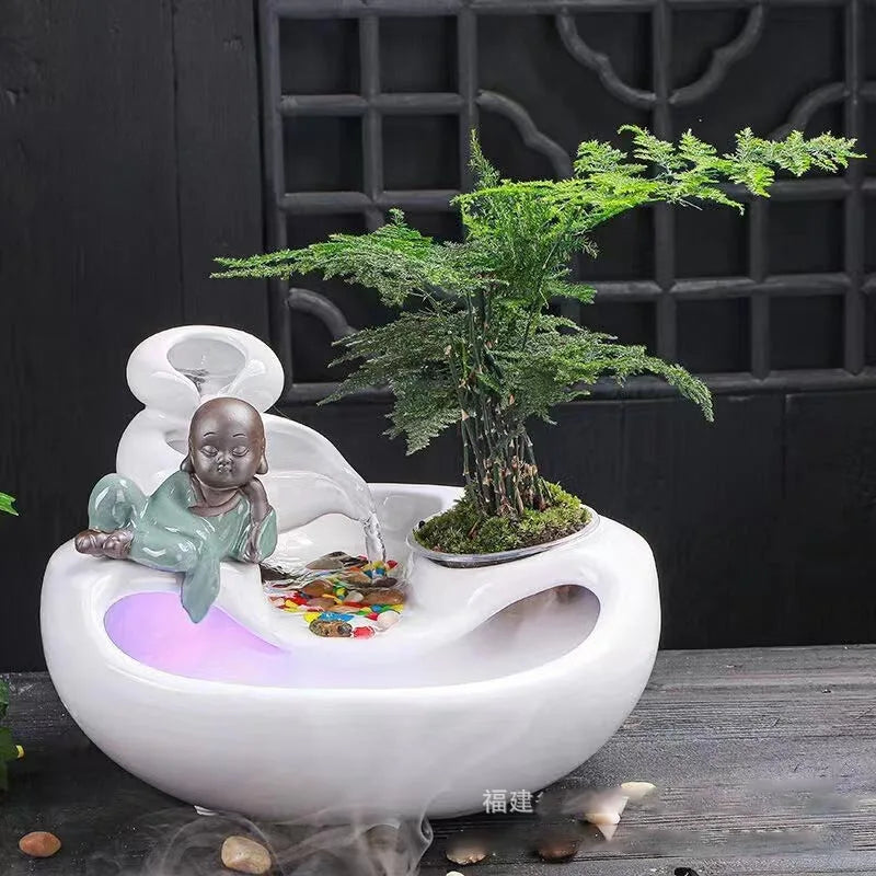 Creative Desktop Waterfall Waterer Fish Tank Landscape Decor Pet Fountain Ceramic Cat Water Fountain Indoor Decor Zen Drinker