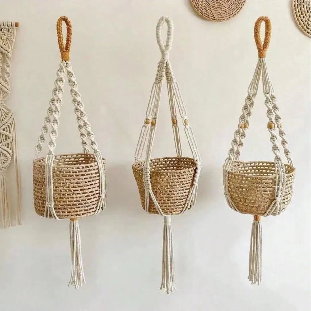 with Handmade Tassels Macrame Plant Hanger Net Cotton Rope Wall Hanging Hanging Planter Basket Knotted Lifting Rope Flower Pots