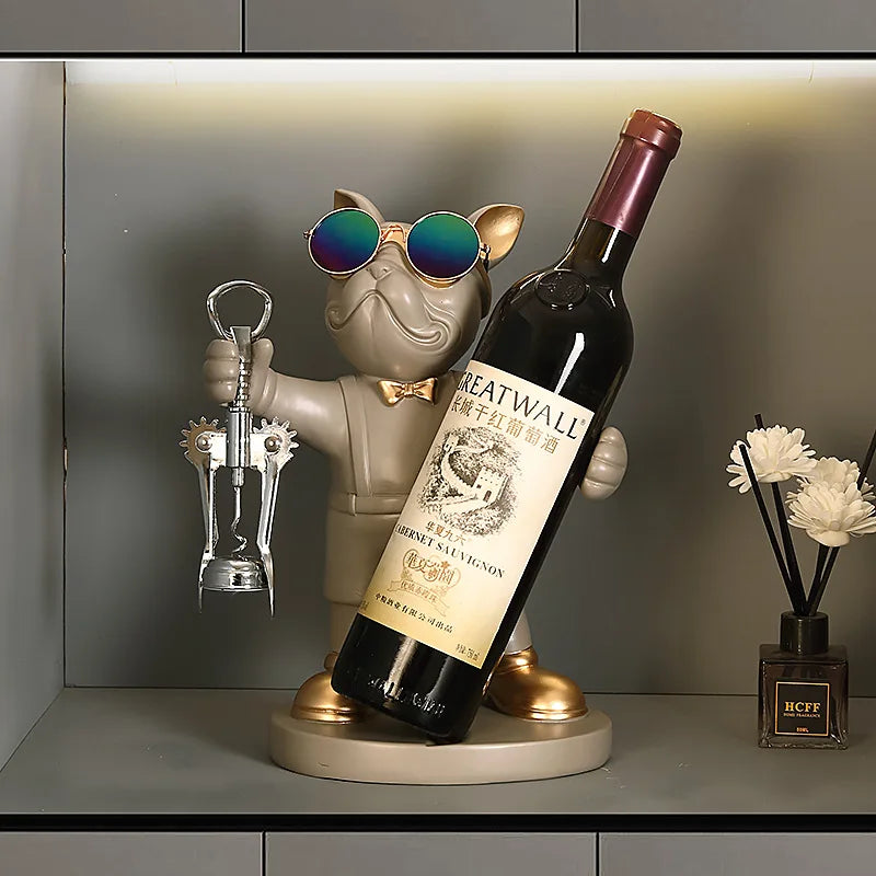 Home Decor French Bulldog Wine Rack Decoration Wine Holder Dog Butler Bottle Seat Design Statue Table Resin Decoration Sculpture