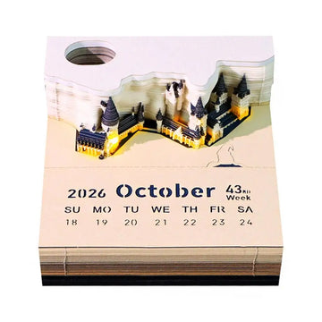 Magic Castle Weekly Calendar With Lights 3D Paper Craft Notepad with Acrylic Box Planner Desk Decor Christmas Birthday Gifts