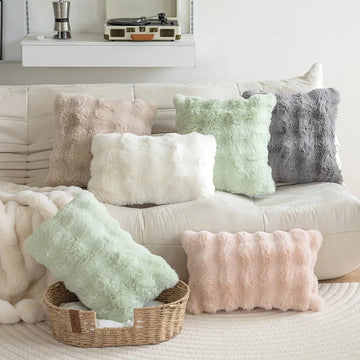 Imitation Rabbit Fur Bubble Velvet Pillow Solid Color Plush Living Room Sofa Cushion Study Bedroom Model Room Decorative Pillow