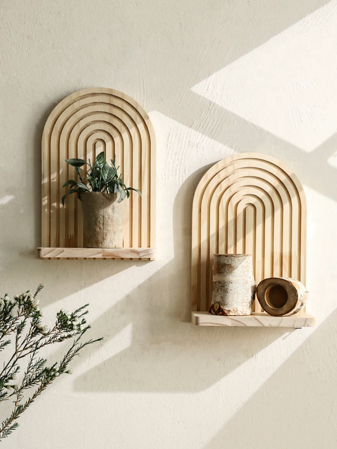 1pc Wooden Wall Shelves Boho Rustic Arch Floating Wall Mounted Shelf Plants Holder Vase Display Stand Home Decor Storage Rack