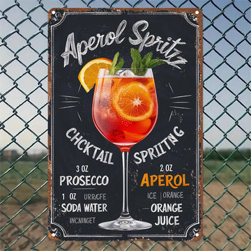 Vintage Aperol Spritz & Roostertail Cocktail Recipe Metal Tin Sign - Rustic Wall Art for Home Bar, Kitchen, Game Room, Cafe Dec