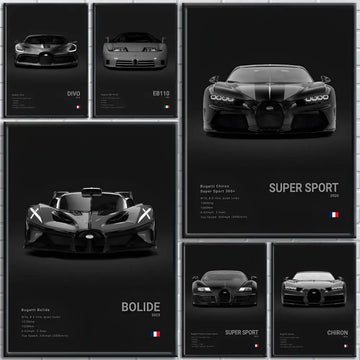 Black Cool Supercar B-Bugatti V-Veyron Poster Room Wall Art Decor Waterproof Stickers For Home Bar Bedroom Decoration