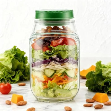 Salad Container with Side Opening Salad Storage Jar Pod Leakproof Breakfast Lunch Container Cup for Picnic, Travel, Home Office