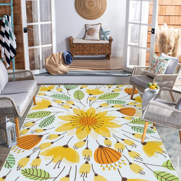 Floral Indoor Outdoor Rug,Non Slip Outdoor Patio Rug for Backyard Picnic, Soft Large Outdoor Camping Rugs for Balcony Deck