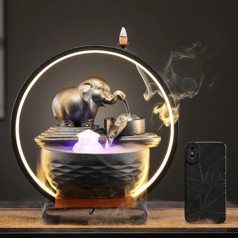 Elephant Flowing Water Ornaments Lucky Living Room Water Fountain Light Luxury Modern Desktop Home Decorations