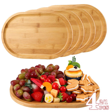 1-4PCS Natural Bamboo Wooden Organizer Tray Oval Rectangular Shape for Bathroom Counter Storage Jewelry and Skincare Display