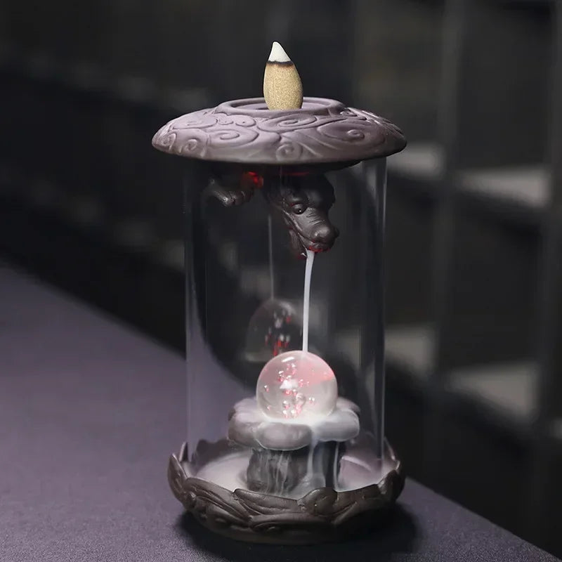 1pc, Backflow Incense Burner for Home Decor Creative Led Feng Shui Ball Chinese Dragon Acrylic Windproof Backflow Incense Burner