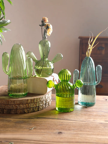 Glass Vase With Cactus Shaped Design Exquisite Workmanship Table Centerpiece Plant Vase For Dining Room Home Decorations Gifts