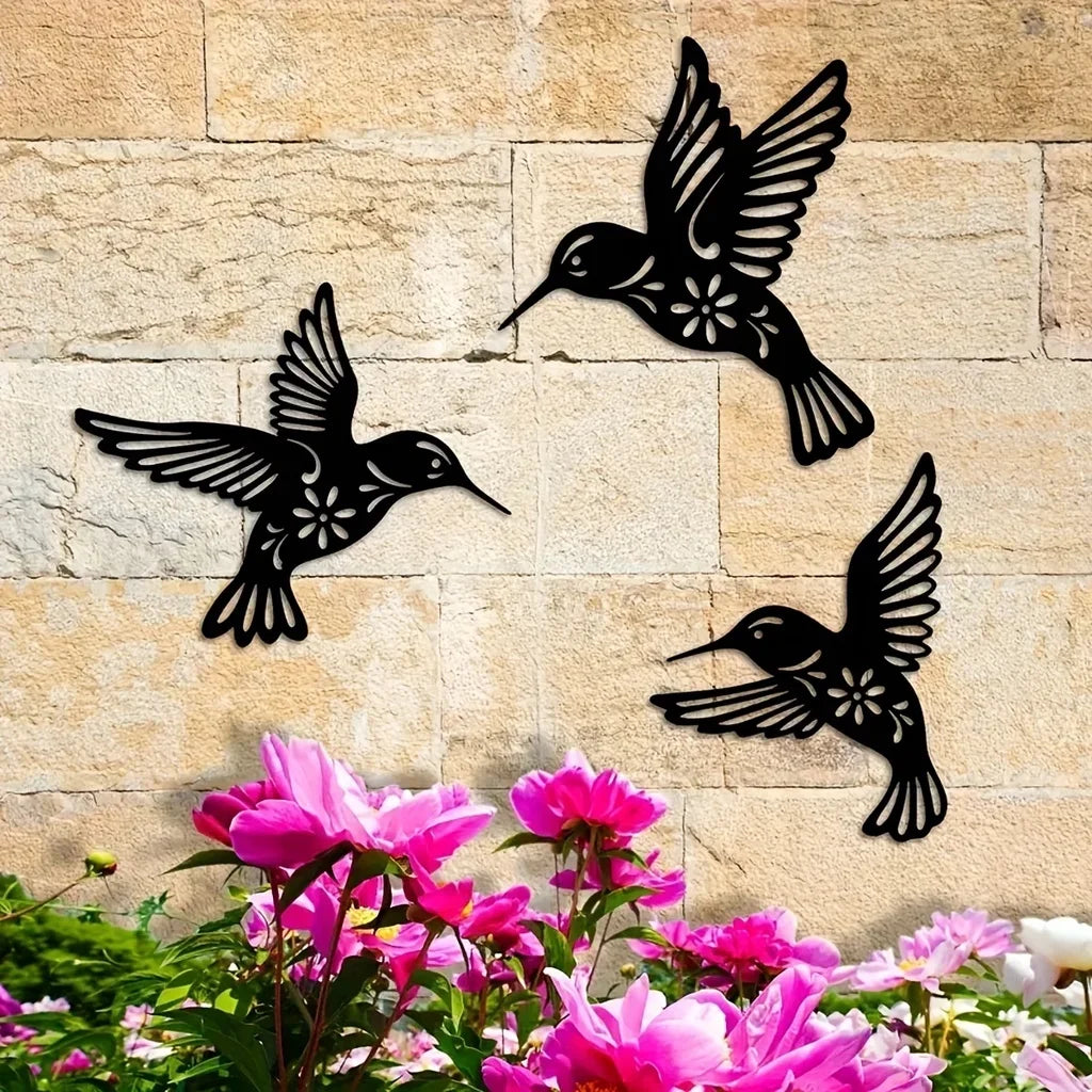 HelloYoung Metal Hummingbird Wall Art Decor, Hollow Out Iron Bird Sculpture Waterproof Wall Hanging Silhouettes Figurines