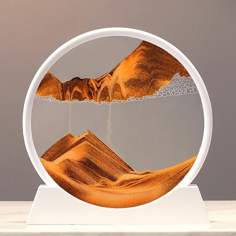 3D Sandscape Moving Sand Art Picture Quicksand Craft Round Glass Deep Sea Liquid Hourglass Flowing Sand Painting Home Decor Gift