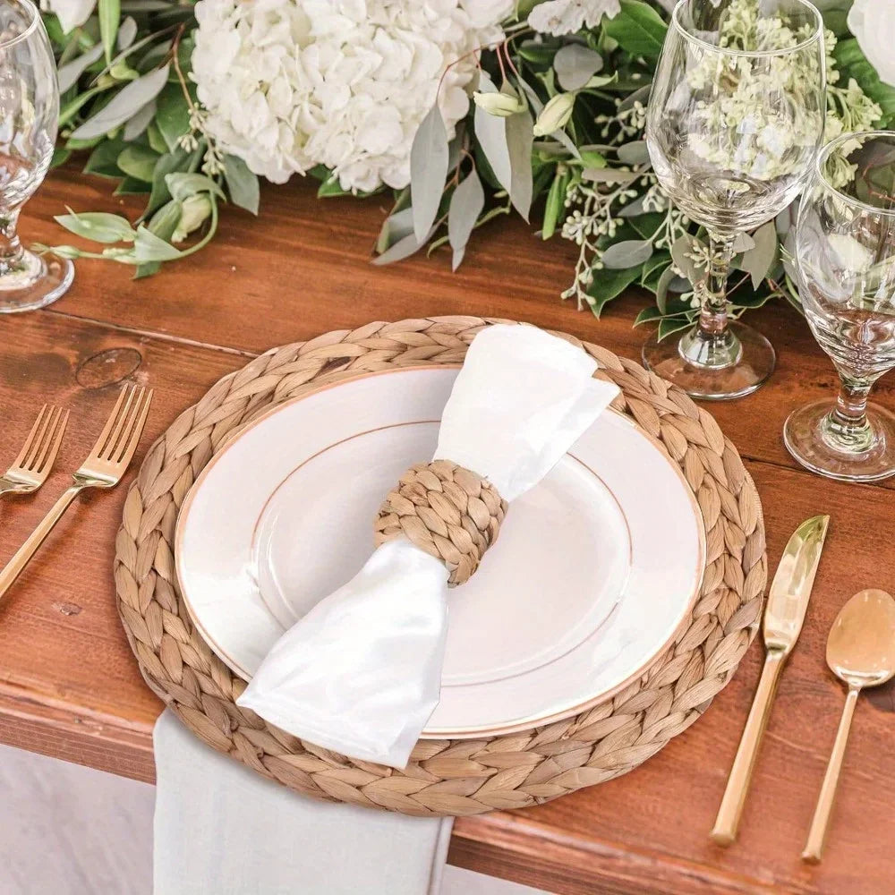 1-12PCS Rustic Farmhouse Beach Style Napkin Rings Handmade Woven Rattan Hyacinth Boho Napkin Holders for Wedding Christmas