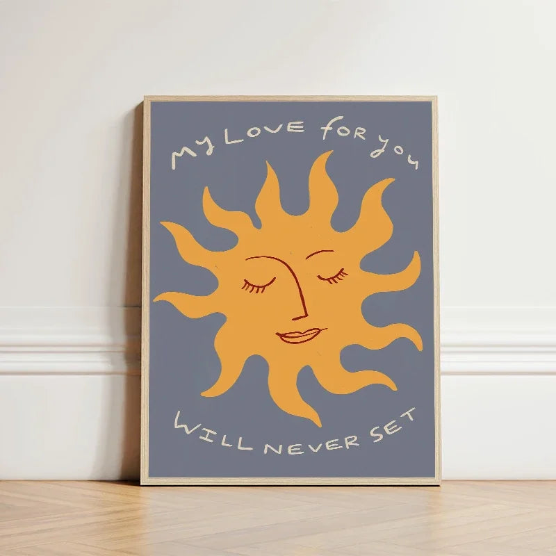 Sun Moon Planet Cartoon Cute Bohemian Illustration Posters Canvas Printing Wall Art Picture for Toddler Room Home Decor Gifts