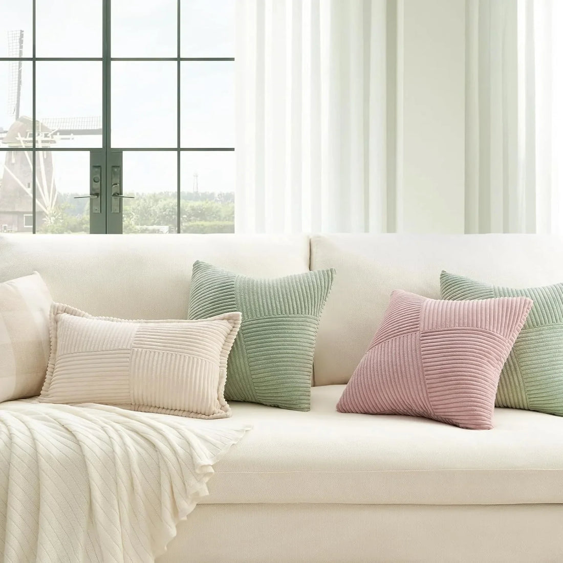 Spring Green Windmill Luxury Pillowcase 40x40CM Striped Corduroy Throw pillow cover Textured Solid decor for Sofa Living Room