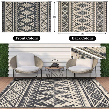 Olanly Reversible Plastic Outdoor Rugs For Patio Non-slip Waterproof Rugs For Camping Large Foldable Fashion Carpets For Rooftop