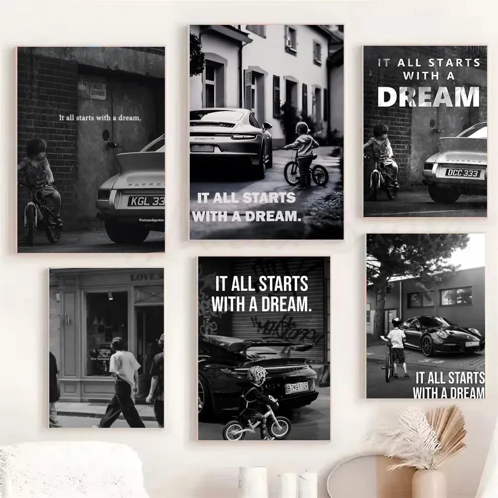 1PC Luxury Super Cars Motivational Quote Dreams Artwork Inspiring Poster Paper Print Home Living Room Bedroom Entrance Bar Cafe