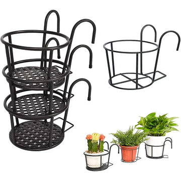 1PC Iron Art Hanging Baskets Flower Pot Balcony Hanging Plant Round Racks Railing Fence Outdoor Window Bonsai Stand Decoration