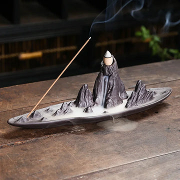 1pc, Ceramic Handicrafts Landscape Mountain Backflow Incense Burner Incense Stick Holder Censer Home Ornament Decor Zen Decor