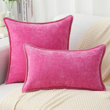 Pink Cute Soft Pillow Cover with Stitched Edge Chenille Velvet Cushion Cover 30/45/50 CM for Living Room Bedroom Sofa Home Decor
