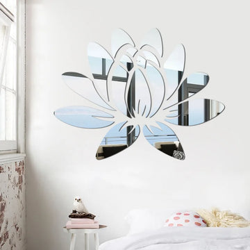 Lotus 3D Mirror Wall Sticker Home Living Room Bedroom Office Hallway Wall Decorations Acrylic Mirror Reflective Wall Sticker
