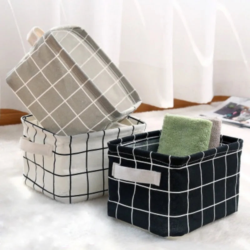 1pc Linen Storage Basket with Handheld Printed Tabletop, Miscellaneous Sorting Cabinet, Small Clothing, Fabric Storage Box