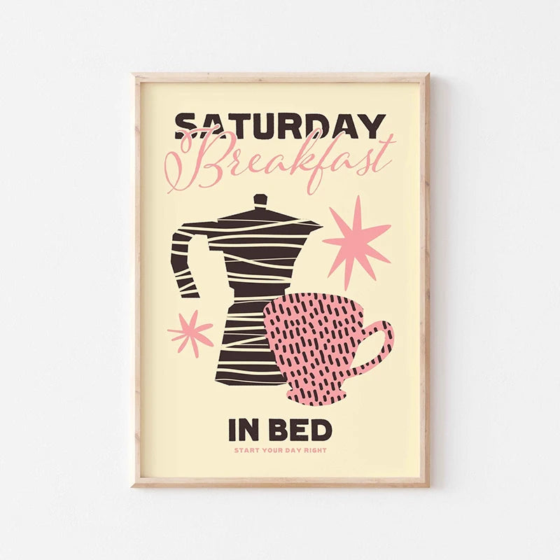 Funny Retro Kitchen Print Bread Donut Coffee Poster Wall Art Canvas Painting Diner Room Decor Picture No Frame