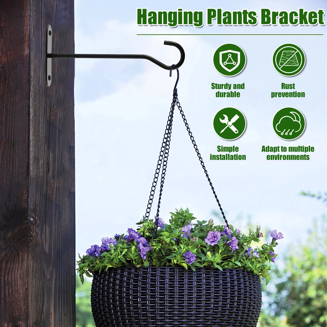 4Pcs Metal Plant Hooks Wall-Mounted Hanging Basket Hooks for Outdoor Bird Feeders Planter Lanterns Wind Chimes Home Decoration