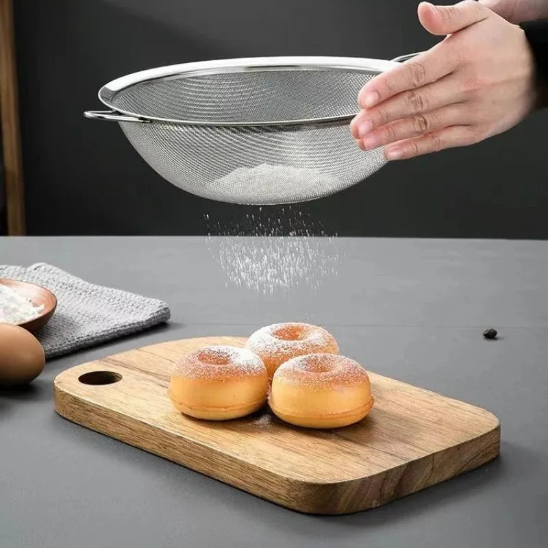 Mesh Filter Sieve Stainless Steel Slotted Spoon Kitchen Set of 3 Fine Strainers Long Handle for Cooking Sifting and Frying
