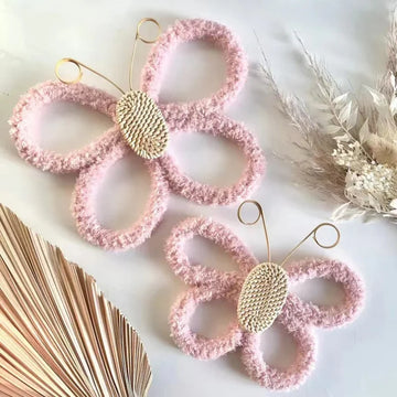 2 PCS Butterfly Wall Decor Daisy Flower Boho Nursery Wall Décor Bohemian Macrame Rattan Wall Hanging Room Decor for Teen Girl