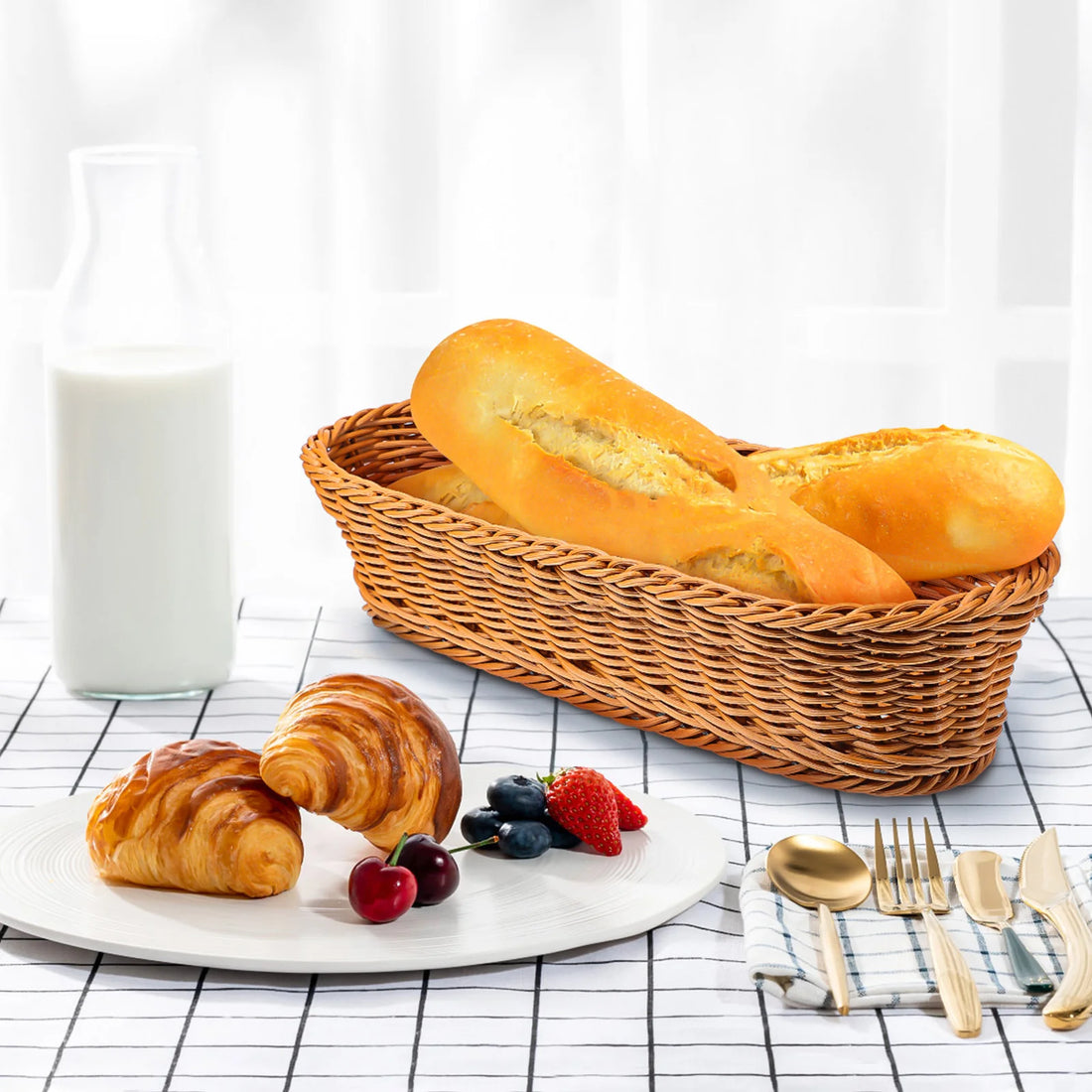 1pcs Woven Bread Basket Natural Storage Organizer For Fruit Snacks Serving Banneton Proofing Basket Fruit Tray Gift Hamper