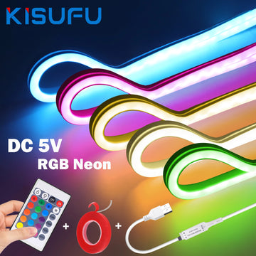 5V USB RGB LED Neon Strip Lights With Remote Control 1M 2M 3M 5M Flexible Silicone Ribbon Adhesive Tape For Outdoor Home Decor