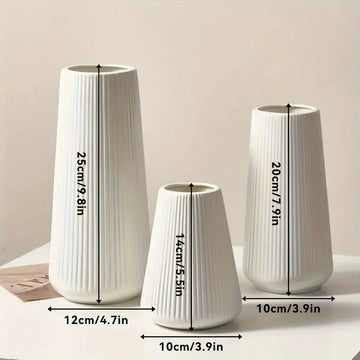 3 pieces plastic striped vase set, 3 pieces, large, medium and small, home decoration vase, Nordic modern style, desktop center