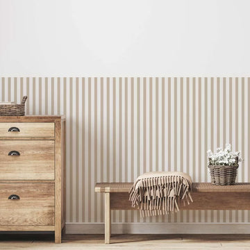 Wallpaper Stripes Lines Brown Moca, Peel and Stick Wallpapaer, Removable Wall Paper Wainscoting Style For Children's Home Decor