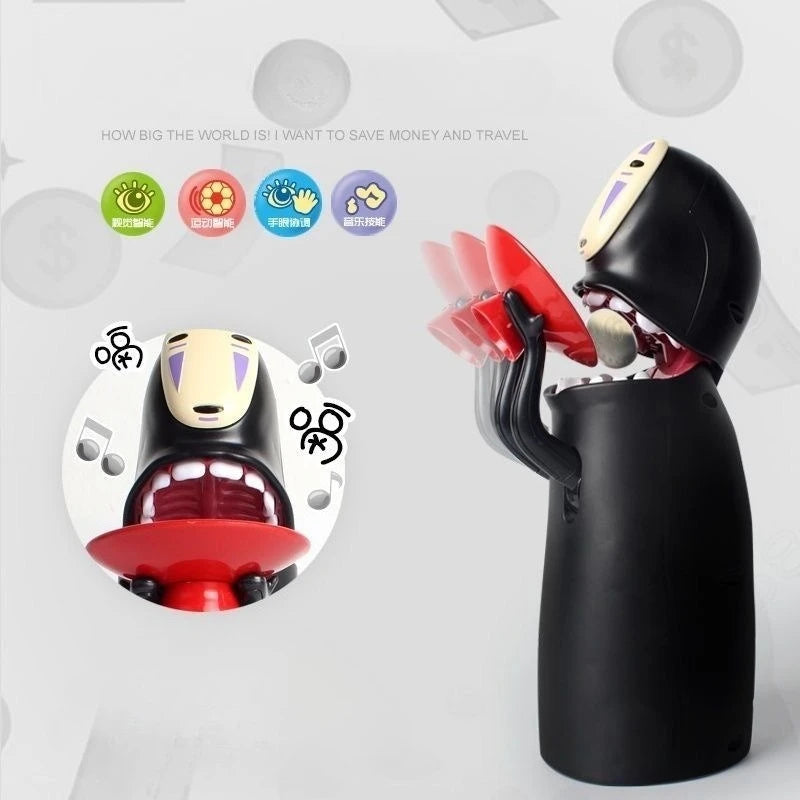 Cartoon Coin Saving Jar Anime Figure Faceless Man Saving Pot Spirited Away Figurine Electric Home Collectible Model Decor Gift